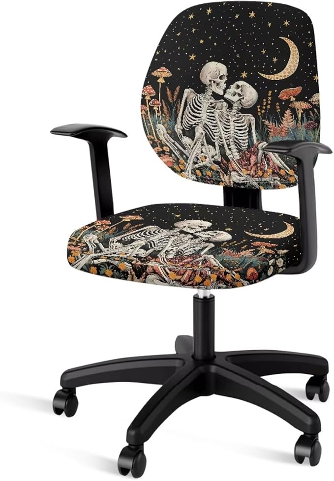 GLENLCWE Computer Office Chair Cover Protective Moon Skeleton Mushroom Standard Size Easy to Install Seat Cushion Split Protectors Stretch Decorative