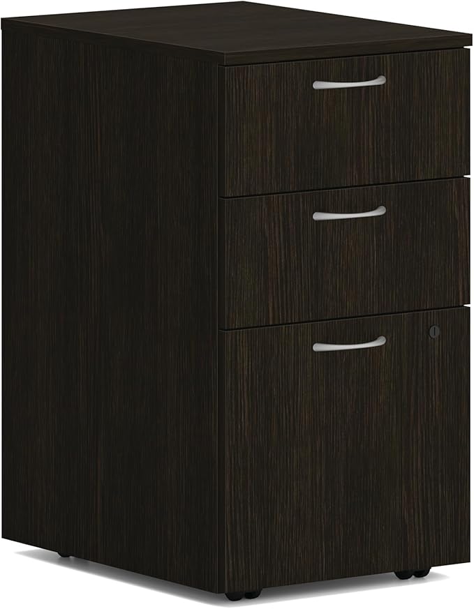 HON MOD 3 Drawer File Cabinet On Wheels, Mobile Pedestal for Filing Cabinets for Home Office, 15" W Portable Storage, Java Oak