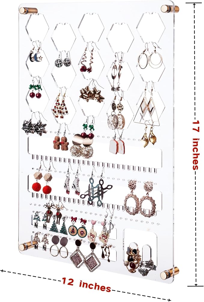 Earring Holder Organizer Wall, Hanging Jewelry Organizer, Wall Mounted Earring Holder Organizer, Acrylic Earring Storage Display for Studs, Dangling, Bracelet and Rings Visit the Store