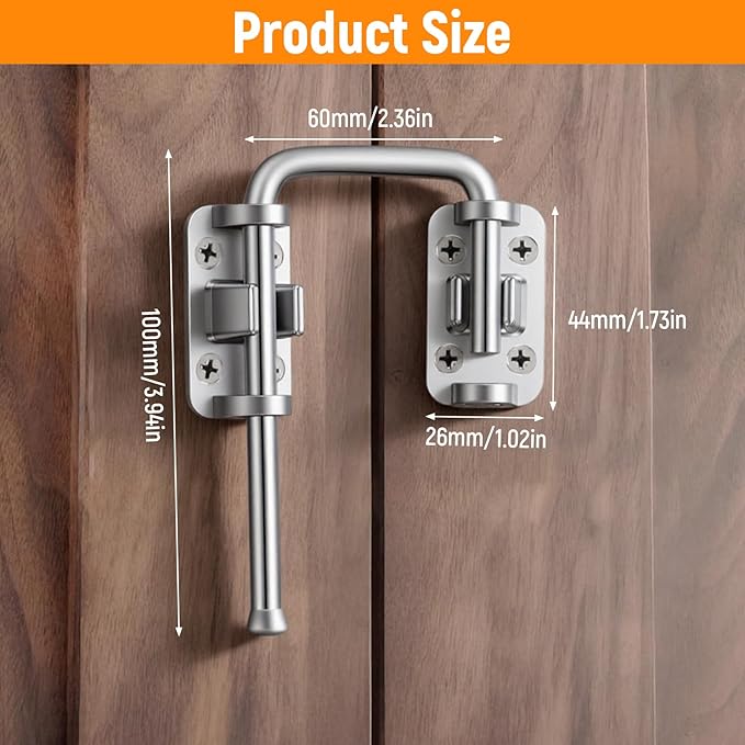 Mabor Sliding Door Lock, Patio Door Loop Lock with Rotary Bar for Screen Door, Window, Gate, Barn - Zinc Alloy Child Safety Lock, Easy Install (Silver)
