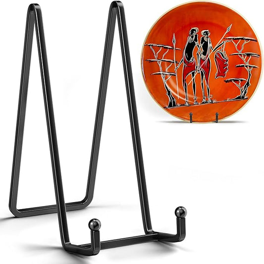 IPAME 10 Inch Large Plate Stands for Display - Metal Plate Holder Display Stand + Small Easels Picture Stand for Book, Platter, Plaque, Photo Frame, Tabletop Art (2 Pack)