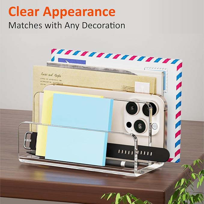FUCDTEFC Desk Mail Organizer, 2 Section Clear Acrylic File Holder Letter Organizer, Vertical Lightweight Modern Envelope Holder Desk Accessories & Workspace Organizers for Office, Home, School