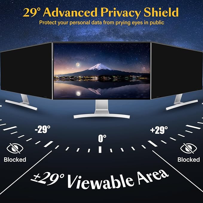 Magnetic Computer Privacy Screen Filter 24 Inch for Frameless Monitor Thin Bezel 16:9 Widescreen, 24in Hanging Removable Anti Glare Blue Light Eye Protection Shield, Anti Spy Protector Panel