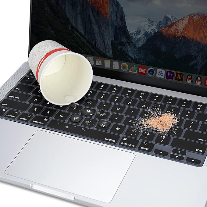 MOSISO Keyboard Cover Skin Compatible with MacBook Air 15 inch M3 A3114 M2 A2941/Air 13.6 A3113 A2681/Pro 14/16 M4 M3 M2 M1, Black