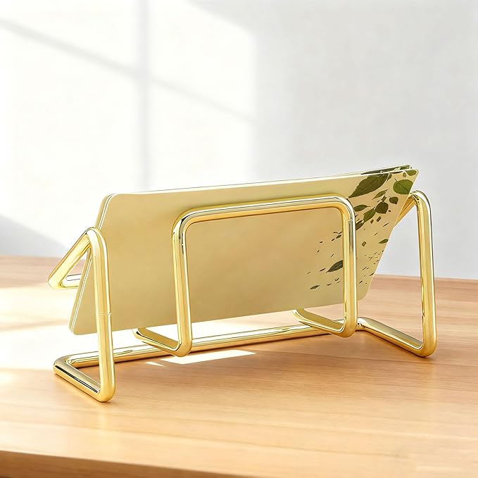 2 Pack Business Card Holder Desk，Metal Business Card Holder Display,Business Card Display Stand,for Office Home Desktop (Gold)