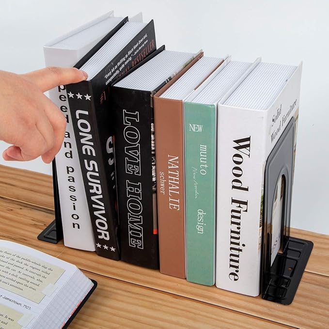 Jekkis 20pcs Metal Bookends for Shelves, 6.6"x 5.7"x 5" Black Heavy Duty Book Ends for Nonskid Bookend Supports Plain Large Bookends, Library Office Home, 10 Pair