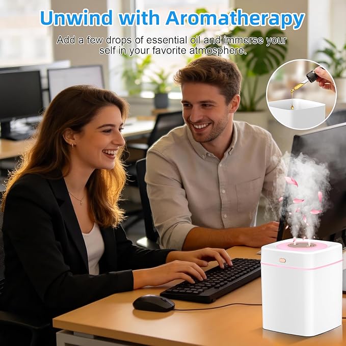 Portable Small Humidifiers for Bedroom, Aroma Diffuser for Home Personal Desktop Plant Humidifier Indoor Fragrance Aroma Diffuser with 2 Modes, Night Light and Auto-Off