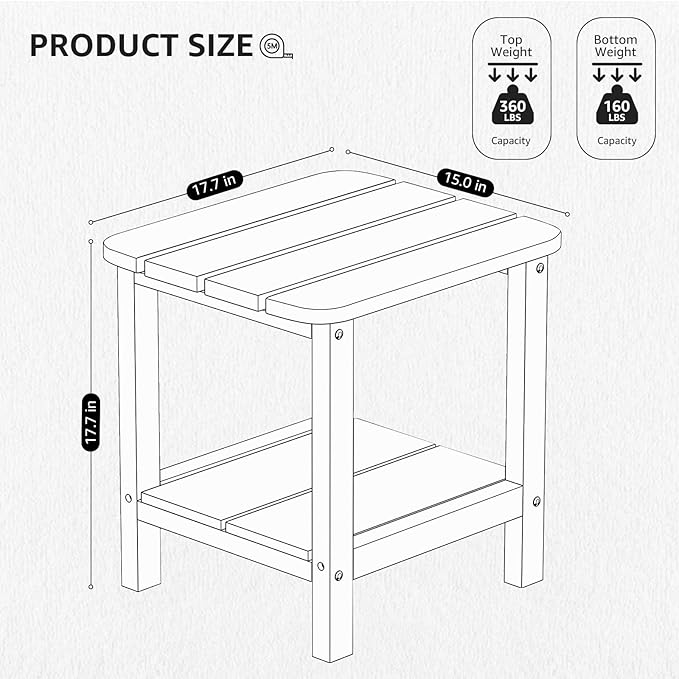 SERWALL Double Adirondack Side Table Set of 2, Rectangular End Table, Coffee