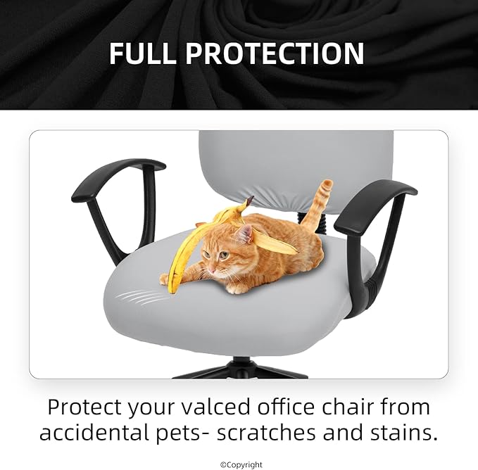 Stretchable Separate Office Chair Seat Covers - Universal Stretch Computer Chair Slipcover - Washable Rotating Backrest Coverings & Cushion Protectors for Dogs, Cats, Pets, Light Gray