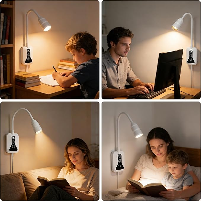 Wall Mounted Reading Light, Wall Light with Motion Sensor Switch, 5 Dimmable & 5 Color Temperature Adjustable, USB-C Output, Flexible Neck Book Light for Bed, Sofa, Desk,Dorms, Heaboard
