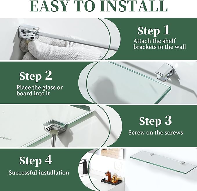 Alise Glass Shelf Brackets,Adjustable Clamp Brackets for Shelves,Wall Mount Clamps for 5-8mm Glass Shelves,Bathroom Clip Holder Support Hardware,Pack of 8