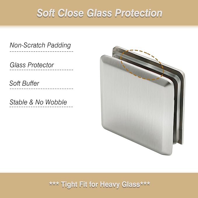 Glass Clamp for Frameless Shower Door, Solid Brass Materials, for 5/16" to 1/2" (8-12mm) Glass, Wall or Floor Mount Fixed Clips Hardware Kit, Brushed Nickel