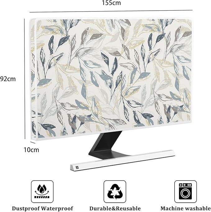 Bohemian Floral Waterproof Screen TV Covers 65 Inch Artistical Boho Botanical Decorative Dust-Proof Television Covers for Desktop PC Protector Full Body Cover for TV Screen
