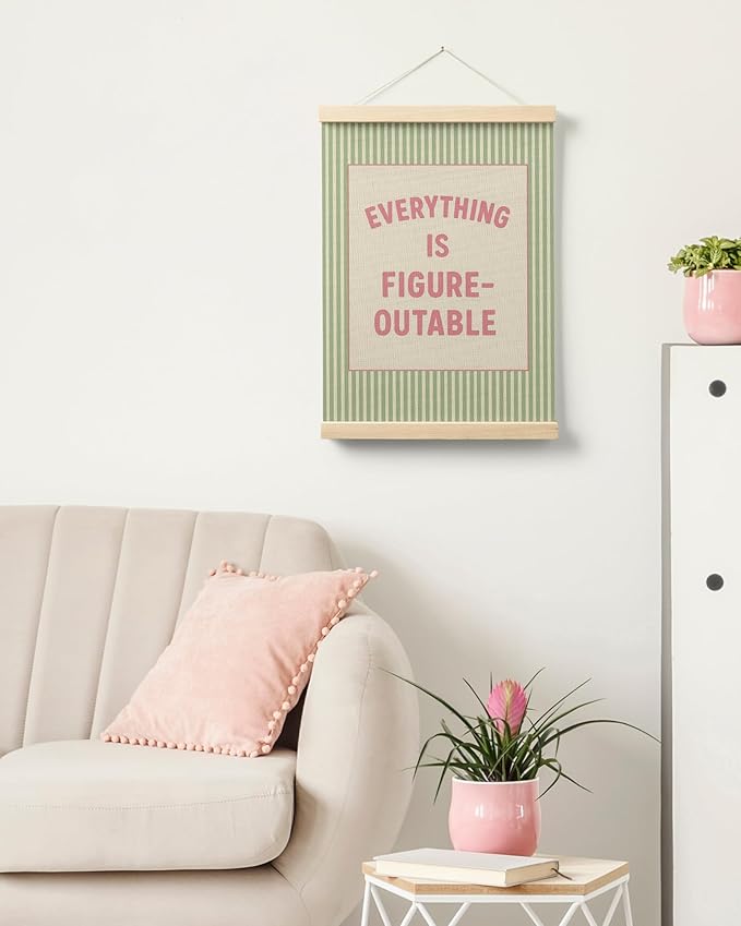 FGFK Everything Is Figureoutable Positive Affirmations Wall Art Poster Hanger Frame, Preppy Pink and Green Inspirational Canvas Prints Framed Wall Decor for Office Classroom Home Bedroom, 12x16 Inch
