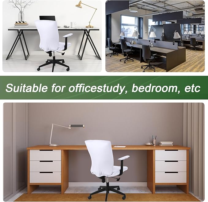 Tallew 4 Pcs Office Chair Covers Set Computer Universal Protective Stretchable Chair Seat Covers Desk Armrest Cover Pads Office Cushion Backrest for Rotating(Regular,White)
