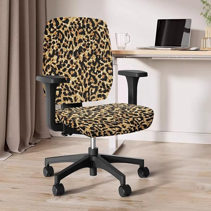 Leopard Computer Chair Covers Stretchable Office Chair Cover Dorm Computer Rotating Chair Slipcover 2 Piece Washable Seat and Back Cover Desk Chair Seat Cushion Protectors Cheetah