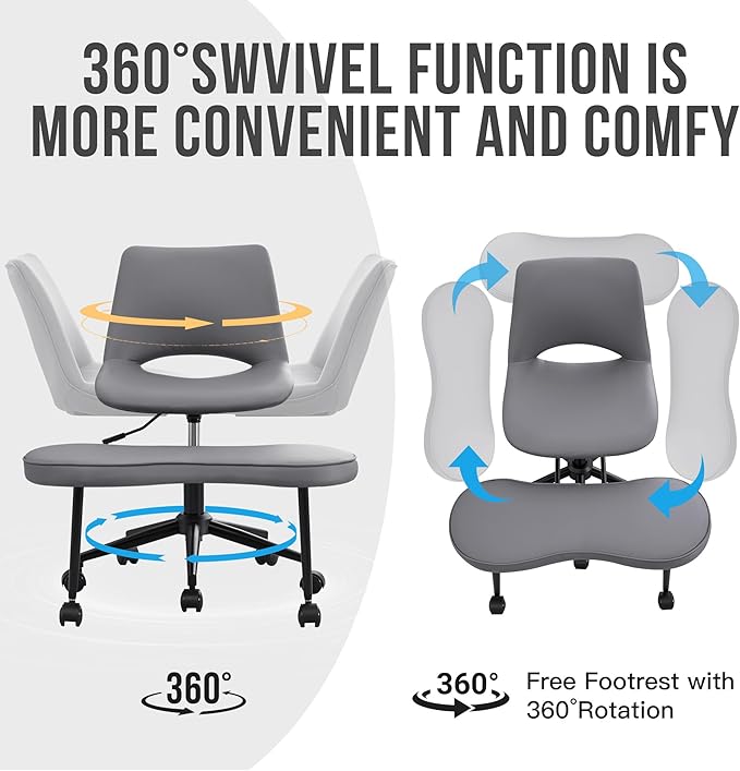 GarveeHome Ergonomic Kneeling Chair, Cross Legged Office Chair with Wheels & Lumbar Support, Wide Criss Cross Chair, Adjustable Height Meditation Yoga Chair for ADHD & Desk Work