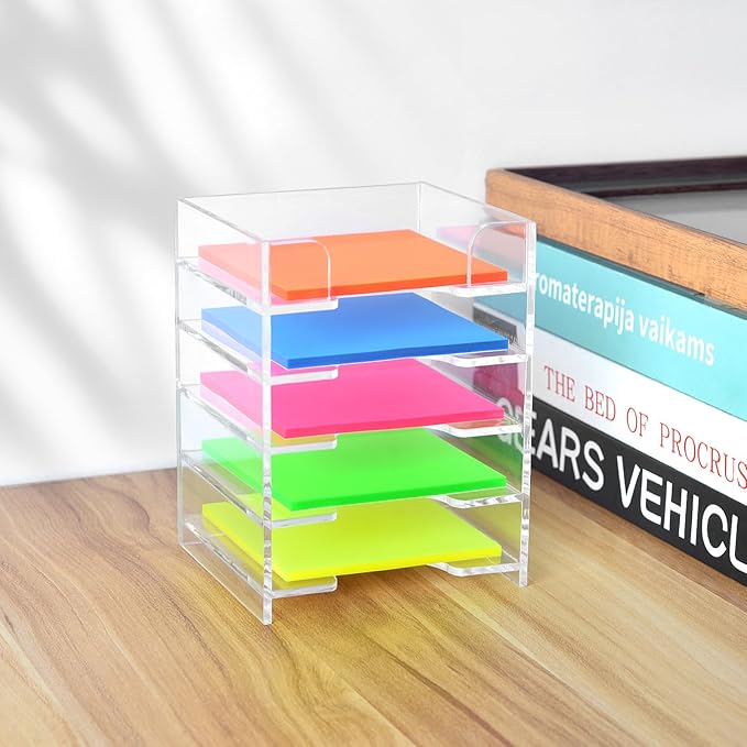 3x3 Inch Acrylic Sticky Note Holder For Desk Colorful Sticky Notes Holder Post It Note Holder Multiple Sticky Notepad Organizer Self Stick Note Pad Holder For Office Home School（No Sticky Notes）