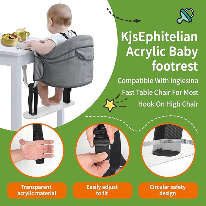 Acrylic Baby Footrest Compatible with Inglesina Fast Table Chair，0.3inches Thick Sturdy Adjustable Foot Rest Fit for Hook On High Chairs for High Chair that Attaches to Table (Chairs Not Included)