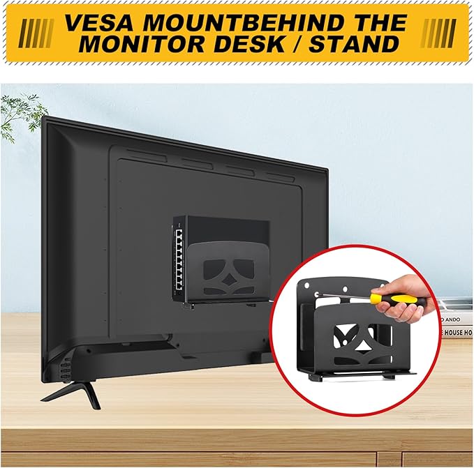 Adjustable Small Device Holder, Wall Mount or VESA Mount Streaming Media Player Stand for WII, Switch, Laptop, PC, PS4, Cable Boxes, Modems,Router,Power,mini pc,Mac mini,OptiPlex MFF etc.