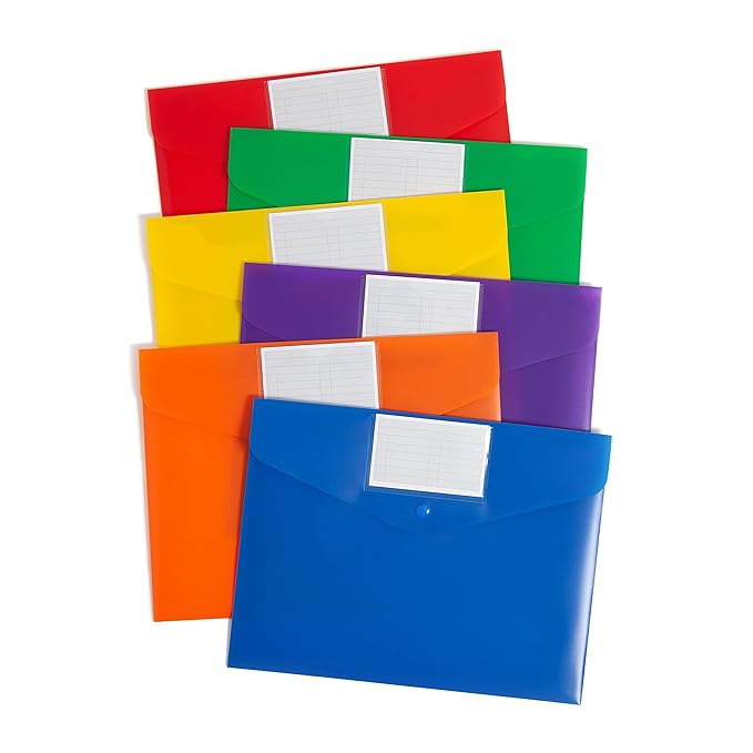 Smead Poly Document Holders, Snap Closure, Side Load, Letter Size, Primary Colors, 6 per Pack (89687)