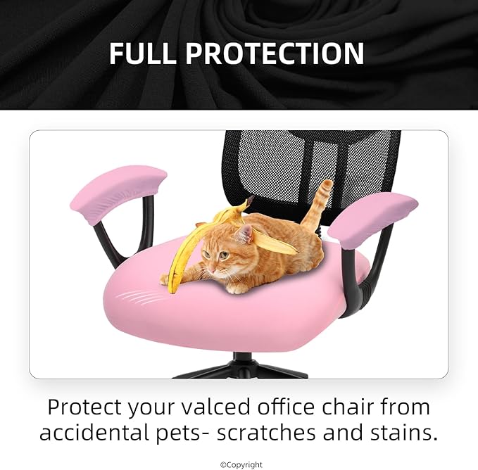 Stretchable Office Chair Seat Cushion Covers with Armrest Covers - Universal Spandex Computer Chair Slipcover - Removable Washable Cushion Protectors Anti-scratch for Dogs, Cats, Pets (Pink)