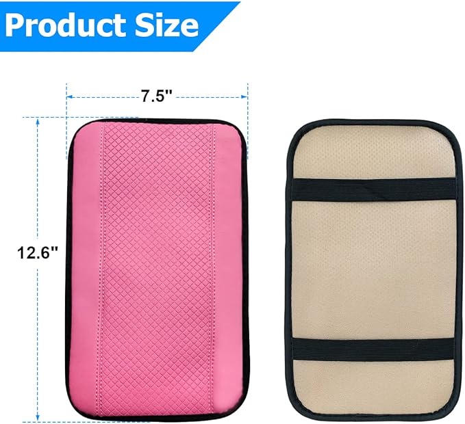 8sanlione Car Armrest Storage Box Mat, Fiber Leather Car Center Console Cover, Car Armrest Seat Box Cover Accessories Interior Protection for Most Vehicle, SUV, Truck, Car (Pink)