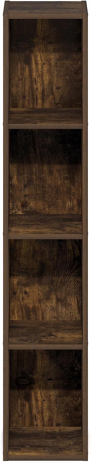 Furinno Fulda Book Shelf, 4-Tier Narrow Bookshelf, Standing Bookcase with 8-in Width Storage Shelf, 9.3 x 7.9 x 41.6, for Organization and Storage, for Living Room, Bedroom, Home Office, Amber Pine