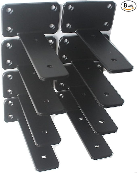 8 Pack - 5 inch Black Hidden L Shelf Bracket (1/5 Inch Thicked) Iron Floating Shelf Brackets Rustic Industrial Metal Brackets for Shelf Support