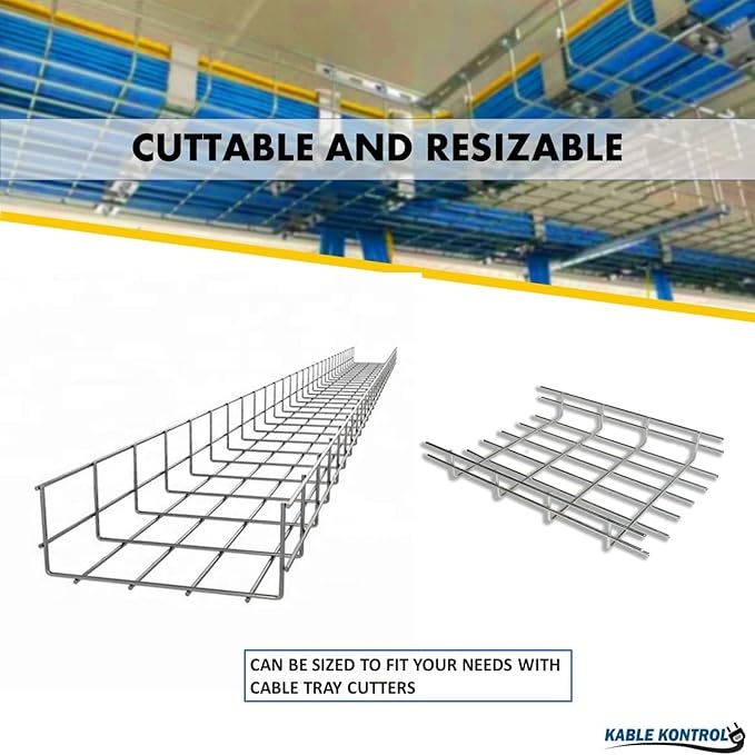 Kable Kontrol Cable Tray - 5 Feet Long x 4" W x 4” H - 256 Pcs Bulk Pack - Wire Mesh Tray Cable Management Rack Cords Organizer Cable Basket, Zinc Plated Steel NEC Approved for Network, Fiber Optic