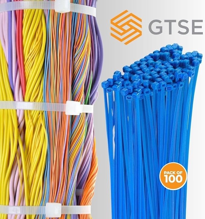 GTSE 14 Inch Blue Zip Ties, 100 Pack, 50lb Strength, UV Resistant Long Nylon Cable Ties, Self-Locking 14" Tie Wraps