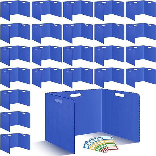 24 Pcs Desk Dividers for Students Classroom Plastic Privacy Folders Blue Test Dividers for Students Desks Trifold Privacy Panel Partitions for School Teacher Supplies(24pcs Blue)