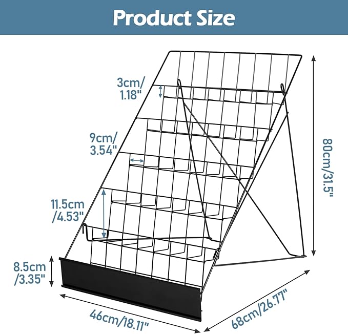 6-Tier 18" Wide Metal Wire Magazine Rack,Table Top Book Display Stand with Sign Channel,Collapsible Commercial Display Holder for Comic,Greeting Card,Literature,Trade Show,Art Print
