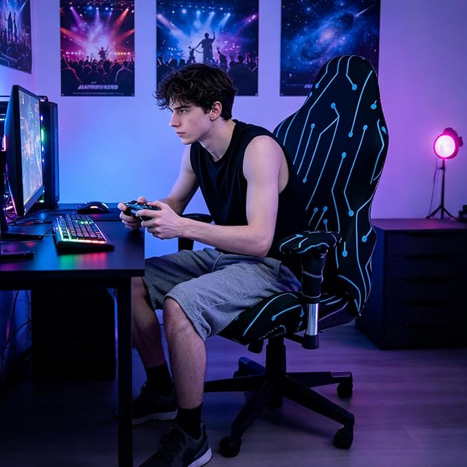 Gaming Chair Covers Slipcovers, 3D Printing Stretchable Elastic Computer Reclining Gaming Chair Seat Cover with Armrest Cover (No Chairs)(N)
