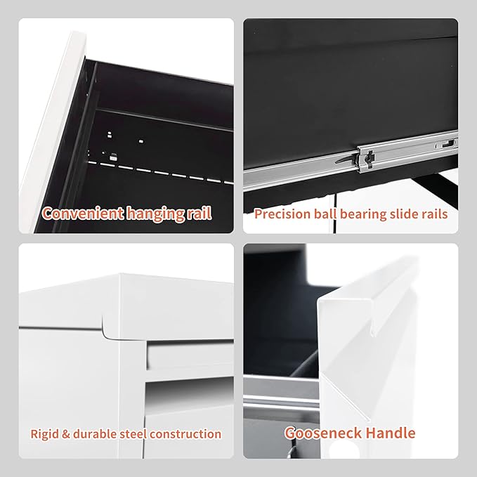 IKIMI 3 Drawer File Cabinet with Lock,Metal Filing Cabinets for Home Office,Steel Vertical File Cabinet,Heavy Duty Metal Storage Cabinet for A4/Letter/Legal Size Files,Assembly Required