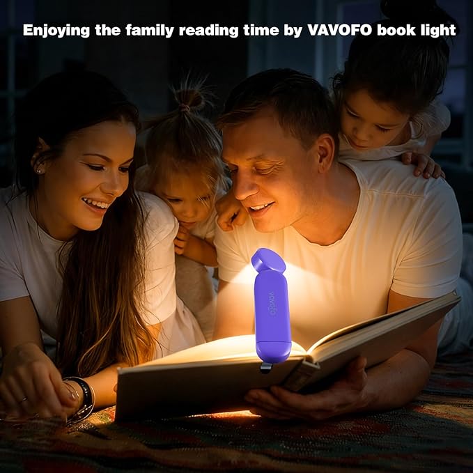VAVOFO USB Rechargeable Book Light, Blue Light Blocking, Amber Light Clip On Bookmark Shaped Reading Light, Eye Care 6 LEDs Book Light for Bookworms Reading in Bed (Dark Purple)