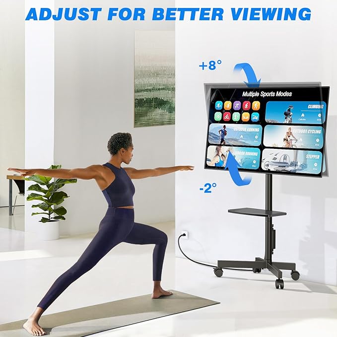 Rfiver Mobile TV Cart with Power Outlet, Rolling TV Stand for 23-65 Inch LCD LED OLED Flat Panel Curved Screen TVs up to 88 lbs, Height Adjustable Portable TV Stand with Wheels, Max VESA 400x400mm