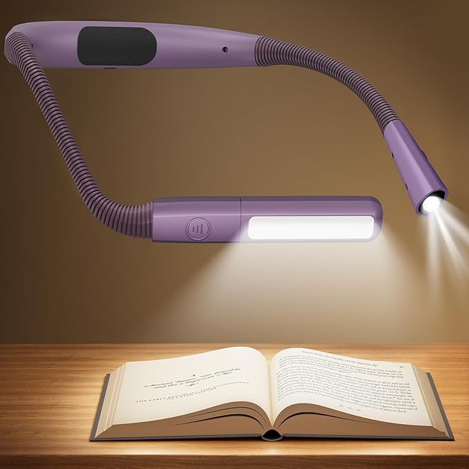 Glocusent Neck Light, 100Hrs Long Lasting Rechargeable Book Light, 5 Colors & Stepless Dimming Reading Light - Perfect Book Lights for Reading at Night, Knitting, Book Lovers Gifts