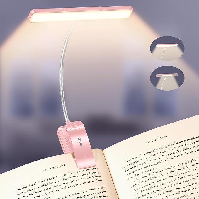 Gritin 2026 Gen 2 Book Light for Reading- 32 Eye Caring Full Spectrum LED, 5 Colors & 5 Brightness, Adjustable Wide/Narrow Beam, Upgrade 1500mAh Long-Lasting Clip on Light for Book Lovers-Pink