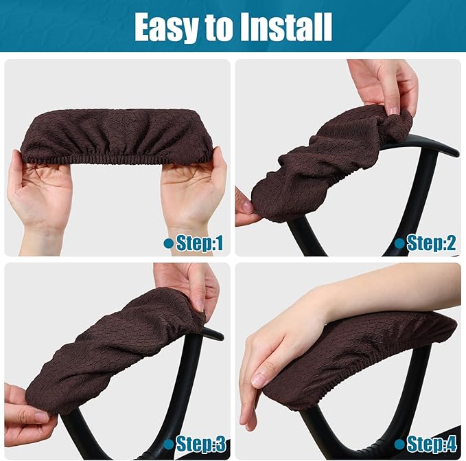 Smiry Stretch Jacquard Office Computer Chair Armrest Covers, 2PCs Removable Washable Anti-dust Desk Chair Arm Pad Covers, Chocolate