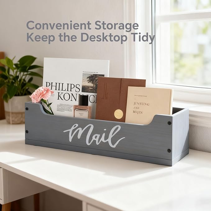 White Wooden Mail Organizer Countertop (Grey + White)
