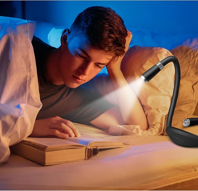 Neck Book Light LED Reading Lamp USB Rechargeable, Hands Free, 4 LED Bulbs, 4 Adjustable Brightness, for Reading in Bed or Reading in Car Lamp (Pink) (Black)