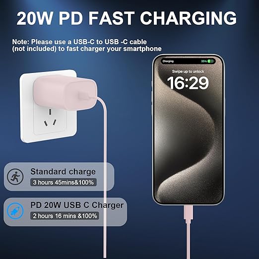 Phone 17 16 15 Charger Fast Charging Type C Chargers USB C Fast Charger Block & Phones 17 Charger Cord 3FT Long USB C Charging Cable for i.Phone 17/17 Pro/17 Pro Max/Air/Phone 16 15 Pro Max,Pink