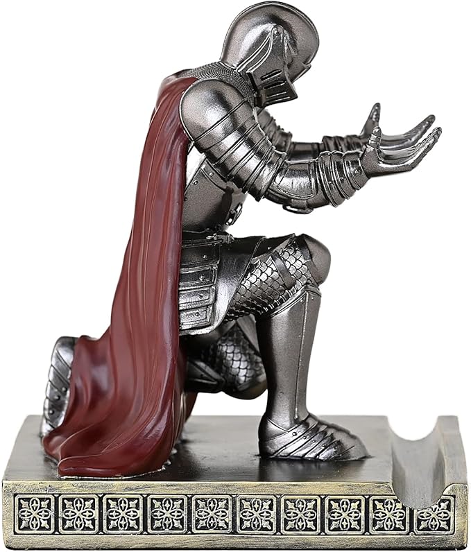 Windbreaker Soldier Knight Pen Holder Personalized Desk Accessory, Mobile Phone & Gaming Controller Holder, Device Stand Gift for Medieval Enthusiasts (Iron)