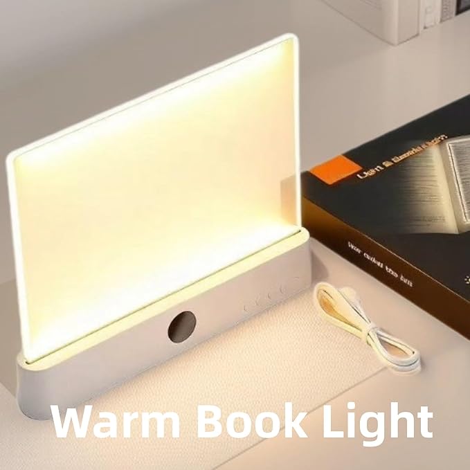 Book Light, Rechargeable Clear LED Flat Reading Light with 3 Colors& Timer, Dimmable Panel Plate Lamp Full Page Light, Night Reading for Readers (White 2)