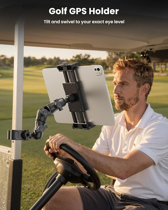 OHLPRO Mic Stand Tablet Holder, 360° Adjustable iPad & Phone Mount with Clamp, Fits 5–17" Devices, Sheet Music Stand Holder for iPad Pro 12.9 Air Mini, Black