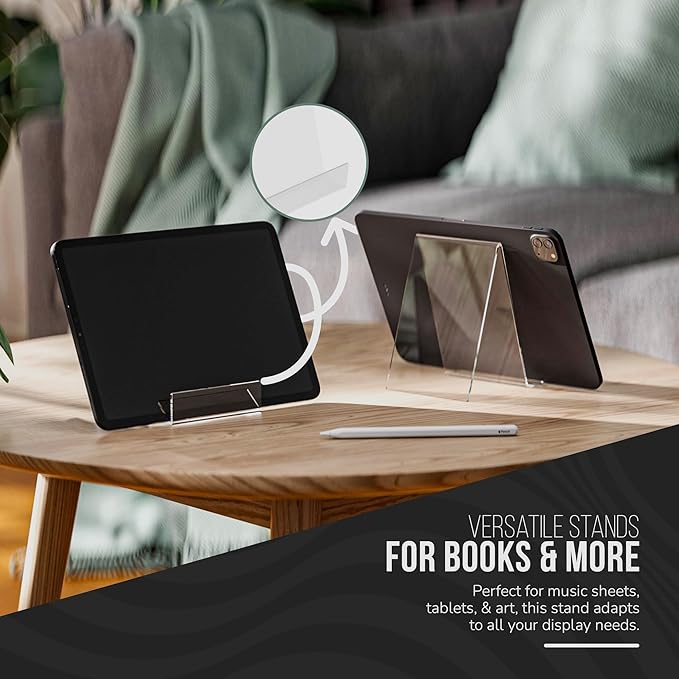 Acrylic Book Stand, Clear Display Holder, Pack of 6 Easels for Books, Cards Transparent