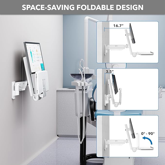 Mount-It! MedHub Wall-Mounted Medical Workstation – Height Adjustable Monitor & Keyboard Arm with Folding Tray, Sliding Mouse Pad, VESA Mount – Ideal for Clinics, Exam Rooms & Dental Environments