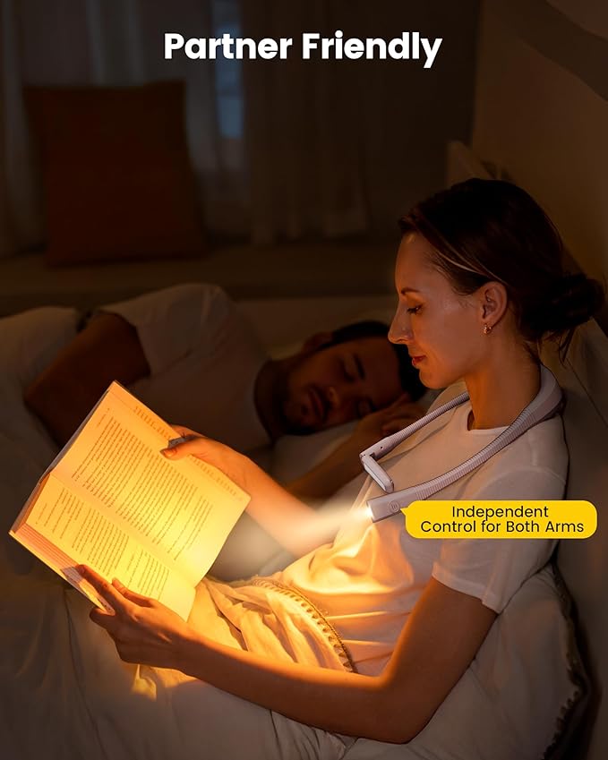 Glocusent Neck Light, 100Hrs Long Lasting Rechargeable Book Light, 5 Colors & Stepless Dimming Reading Light - Perfect Book Lights for Reading at Night, Knitting, Book Lovers Gifts