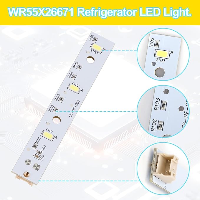6pcs WR55X26671 Fridge Led Light for GE Refrigerator, Premium Durable Freezer Led Light Replacement for GE Refrigerator Replace PS11767930 AP6035586 4468532 EAP11767930